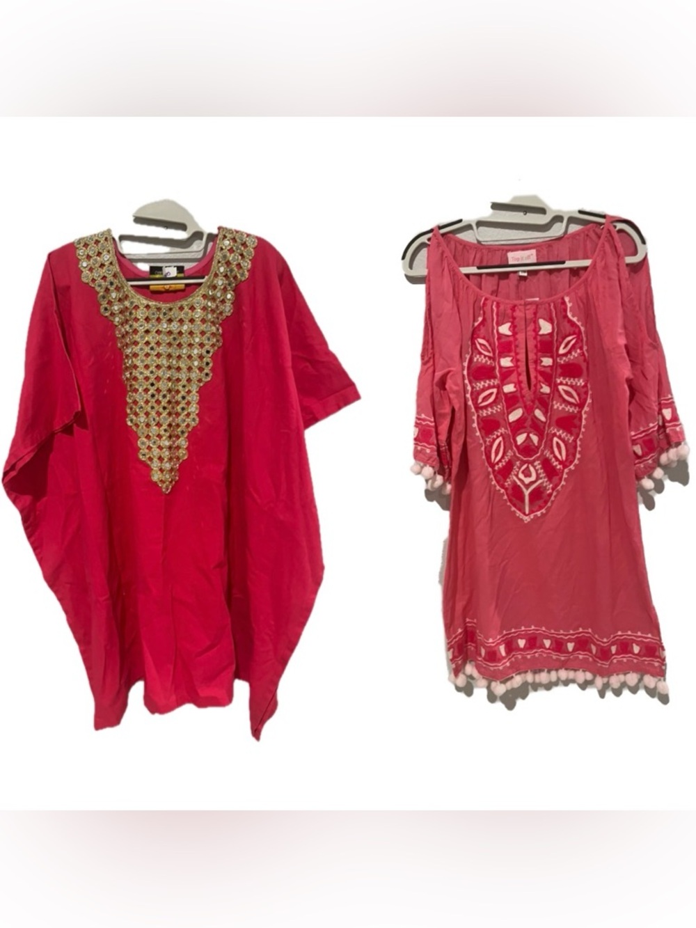 Embellished Pink Tunic with Gold Beaded and embroidered beach cover ups